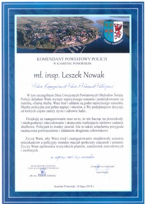 Powiatowe obchody Święta Policji w Kamieniu Pomorskim 18.07.2018 r.