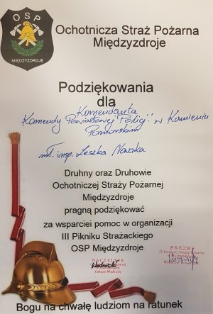 Podziękowania dla mł. insp. Leszka Nowaka za pomoc w organizacji III Pikniku Strażackiego w Międzyzdrojach